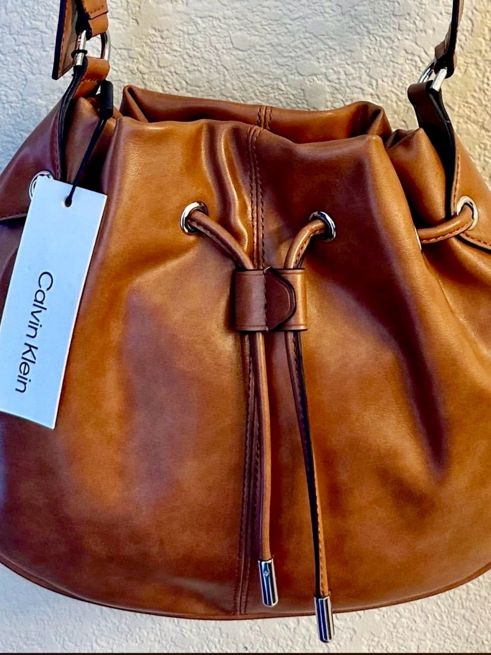 Calvin Klein Cognac Drawstring Shoulder Bag